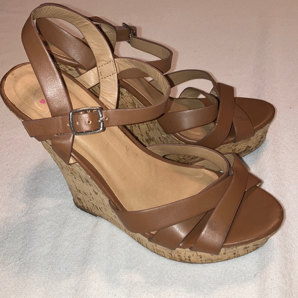 Brown Leather Strappy Wedges